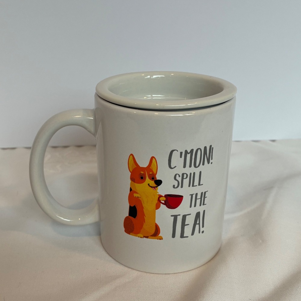 Tea Mug Corgi Spill the Tea Royal-Tea w/ Infuser British Novelty Loose Leaf Tea